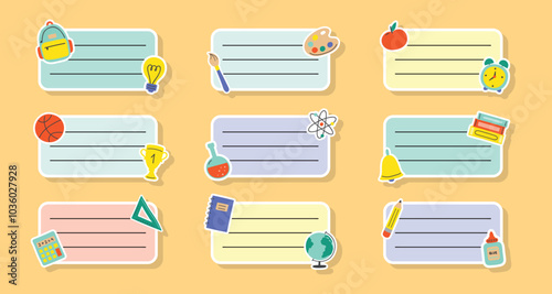 Cute hand drawn school notebook labels. Vector illustration