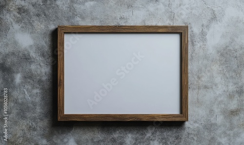 a photograph of landscape blank white canvas in a wooden frame on a minimal wall