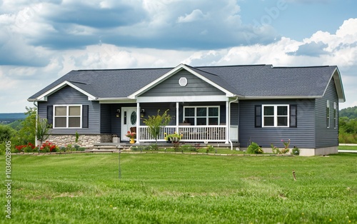 A gray ranch style model house