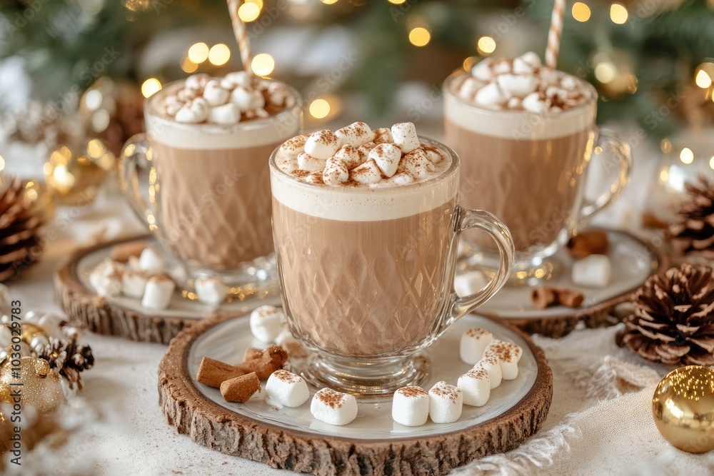 Cozy Holiday Hot Chocolate with Marshmallows in Festive Setting Cozy Holiday Hot Chocolate with Marshmallows in Festive Setting