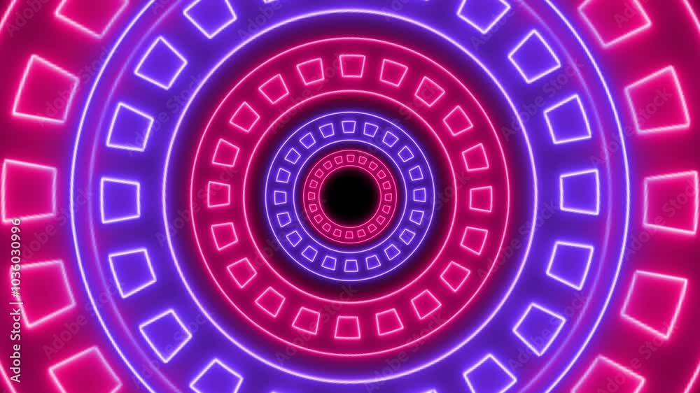 abstract neon circles on black background with blue purple color. Futuristic tech concept. Loop video abstract neon circles on black background with blue purple color. Futuristic tech concept. Loop video