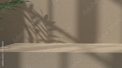 Fotografie Display product background shadow overlay, decorated with leaf 3d rendering