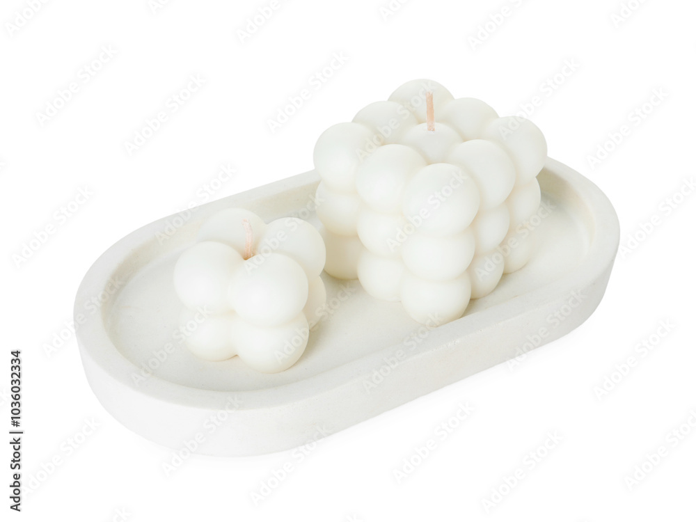 Two beautiful bubble candles isolated on white Two beautiful bubble candles isolated on white