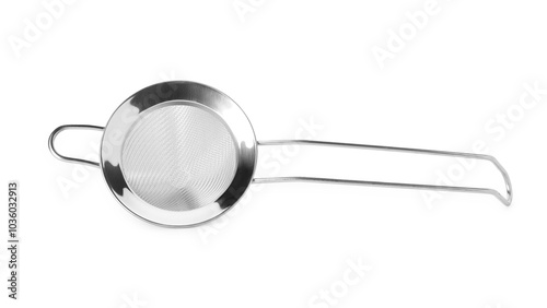 One clean metal sieve isolated on white photo