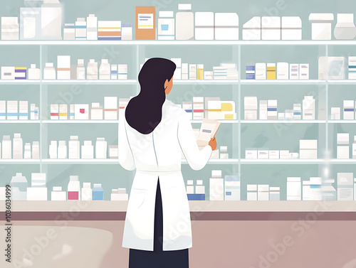Wallpaper Mural Pharmacist in front of medicine shelves on drug store background Torontodigital.ca