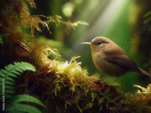 Long-billed Forest-Warbler, a small, elusive bird with a slender, curved beak photo