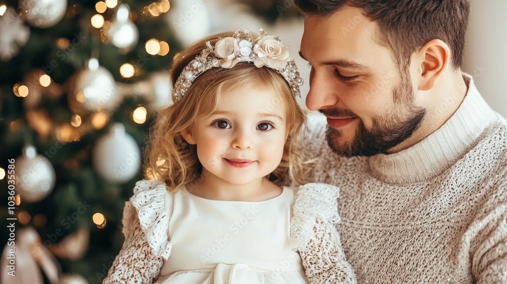 A heartwarming moment between a father and his daughter surrounded by festive decorations, showcasing love and holiday spirit.