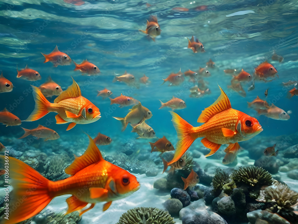 Naklejka premium Swimming fishes in the sea