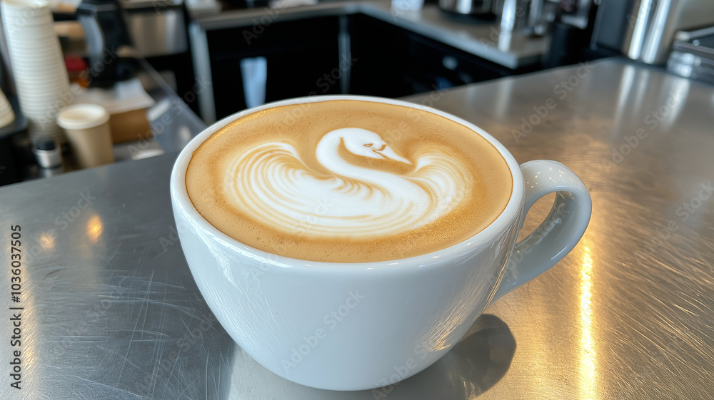 A beautifully crafted latte with swan design, showcasing barista skills