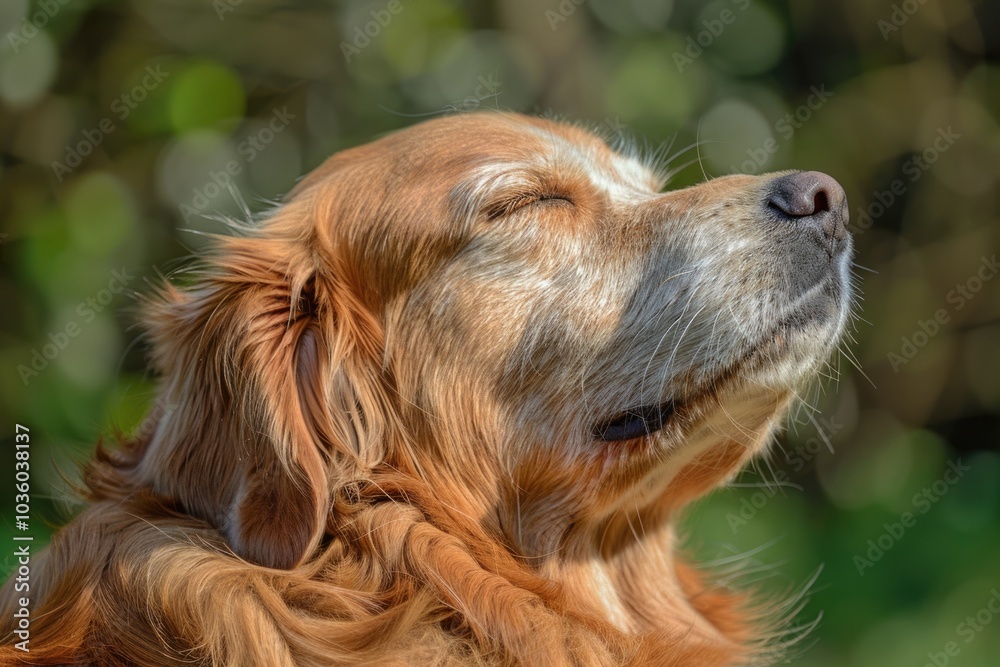 Obraz premium Happy retriever scratching neck makes viewers smile.