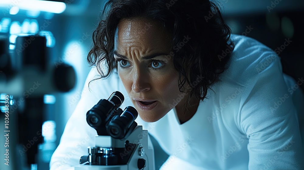 Scientist examining samples through a microscope. Scientist examining samples through a microscope.