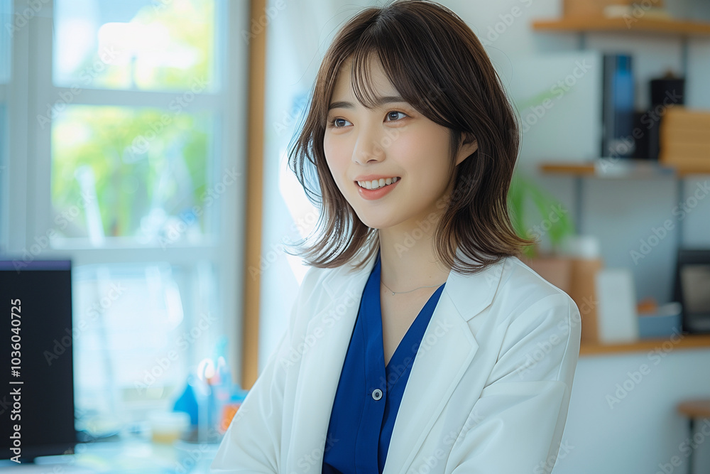 白いジャケットを着た女性の仕事風景 白いジャケットを着た女性の仕事風景