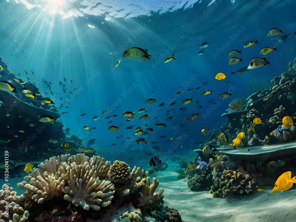 Naklejka premium Swimming fishes in the sea