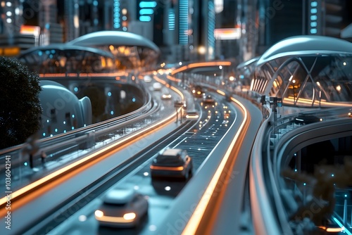 AI-Controlled Smart Roads with Autonomous Vehicles in a Futuristic Urban Landscape