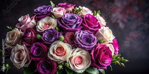 A Bouquet of Roses in Shades of Purple and White, Close-Up, Still Life Photography, Flower, Rose, Romance