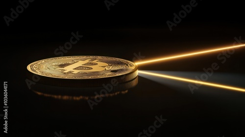 Bitcoin cut in half by a laser beam, bitcoin halving crypto concept , digital gold of the future photo