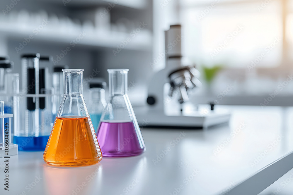 Chemical solutions in laboratory with microscope Chemical solutions in laboratory with microscope