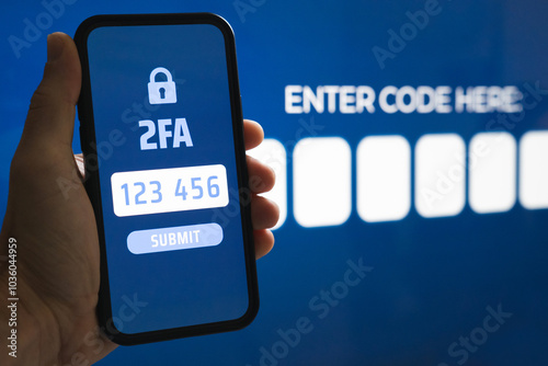 Two-factor Authentication 2FA Code Entry on Smartphone Security