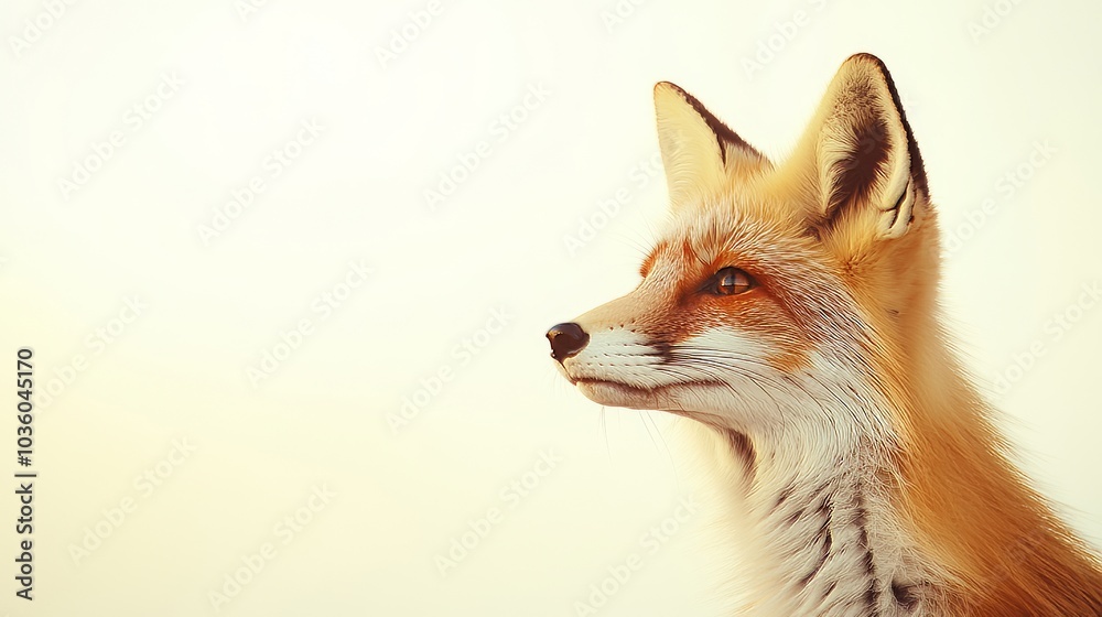 Fototapeta premium Stunning Close Up Portrait of a Red Fox Against a White Background, Capturing Its Vibrant Colors and Expressive Features