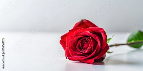A Single Red Rose on White Background, Photography, Single Flower, Romance, Love