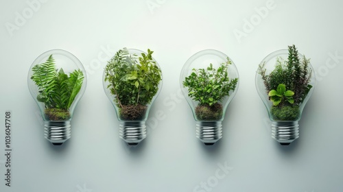 Eco Light Bulbs With Plants for Sustainable Living Generative AI photo