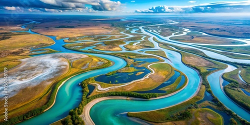 Wallpaper Mural Aerial View of a Serpentine River Winding Through a Lush Landscape, Photography, Nature, Landscape, River, Aerial Torontodigital.ca