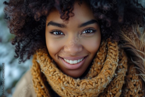 Close up portrait of smiling young modern black woman