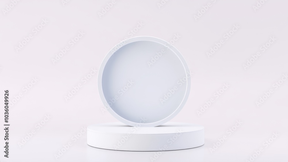 Podium for product presentation on soft light colour background.