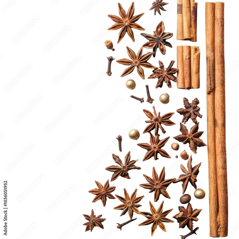 Cinnamon and anise chrismas isolated on transparent or white background Cinnamon and anise chrismas isolated on transparent or white background