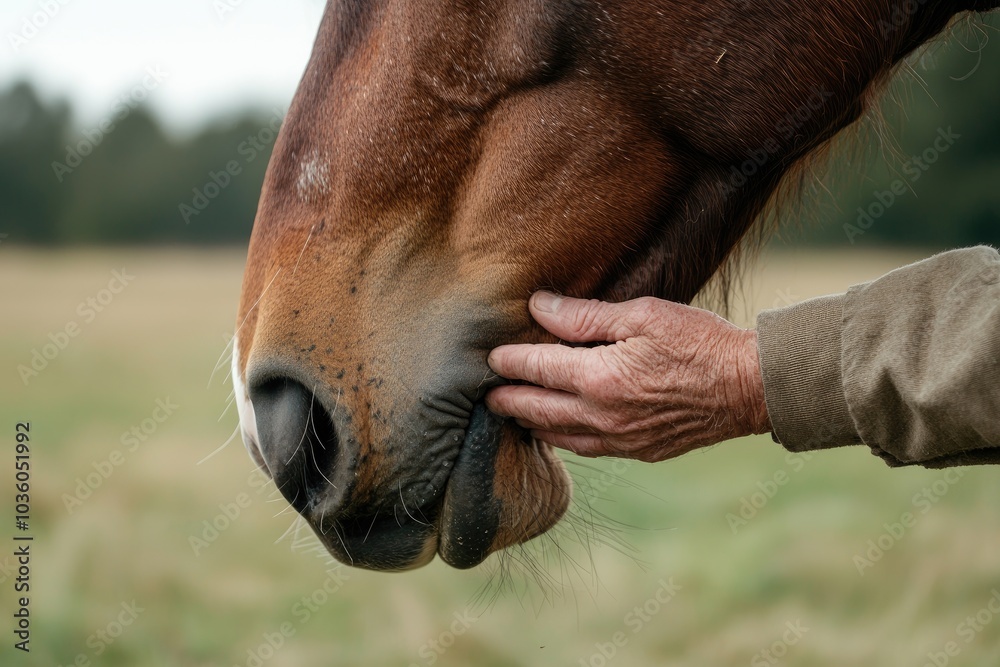 Obraz premium Gentle Touch of a Hand on a Horse's Muzzle