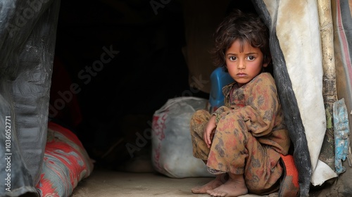 Wallpaper Mural A child from Taiz City sits on the ruins of his ruined home because of the war Torontodigital.ca