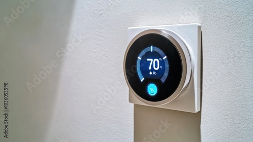 Smart Thermostat Display Showing Energy Savings in Contemporary Home for Efficient Climate Control