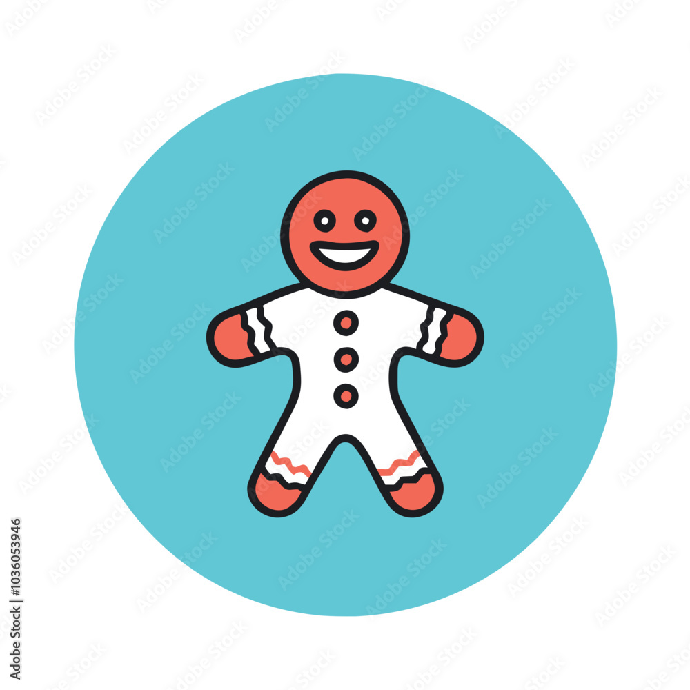 Smiling gingerbread man icon on a bright blue background Smiling gingerbread man icon on a bright blue background