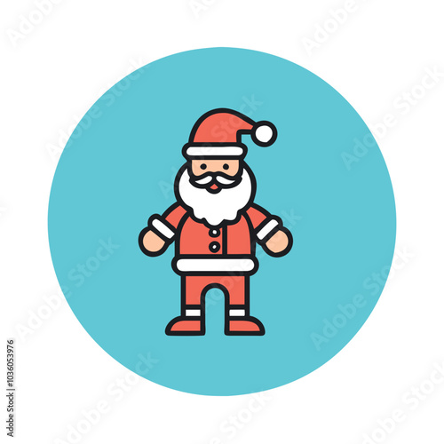 Cute cartoon Santa Claus icon on a bright blue background 