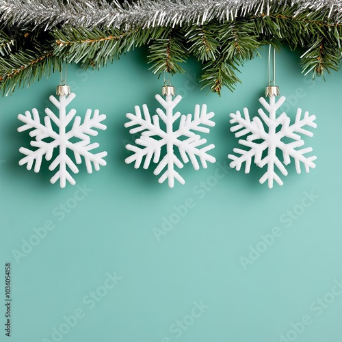 Snowflake ornaments with tinsel, chic holiday decoration