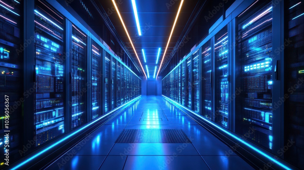Fototapeta premium 3D rendering of CPU information engineering modern technology computer communication light effect big data center Research and development. virtual reality