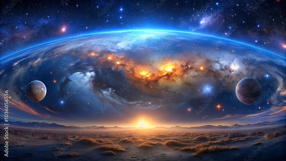 Fototapeta premium Stunning Cosmic Landscape With Planets and Galaxies