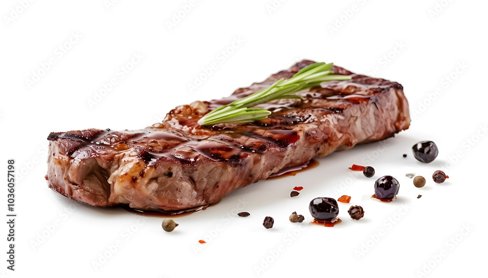 Delicious grilled beef steak isolated on white Delicious grilled beef steak isolated on white