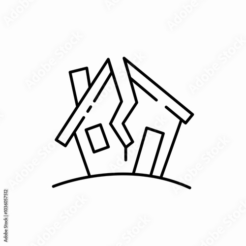earthquake hitting house icon sign vector