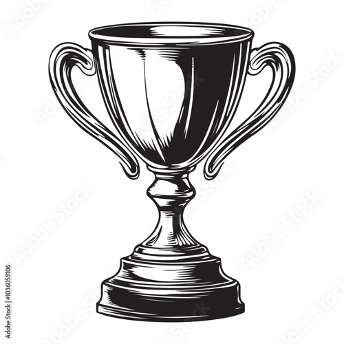 Trophy Cup Vector Isolated On White Background, Award Cup Vector Silhouette