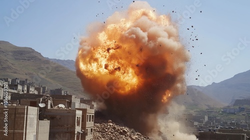 A shell fired by the Houthi militia destroys a house in the city of Taiz photo