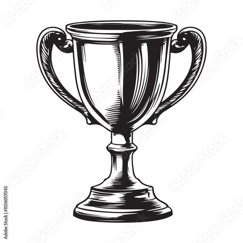 Trophy Cup Vector Isolated On White Background, Award Cup Vector Silhouette