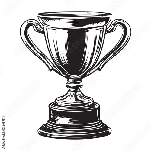 Trophy Cup Vector Isolated On White Background, Award Cup Vector Silhouette