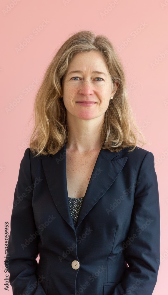 Professional Woman in Blue Blazer Against Light Pink Background for Business and Portrait Use Professional Woman in Blue Blazer Against Light Pink Background for Business and Portrait Use