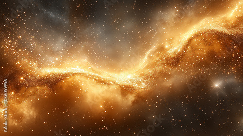 Bright Stars & Glowing Orange Nebula in Deep Space with Galaxy Background