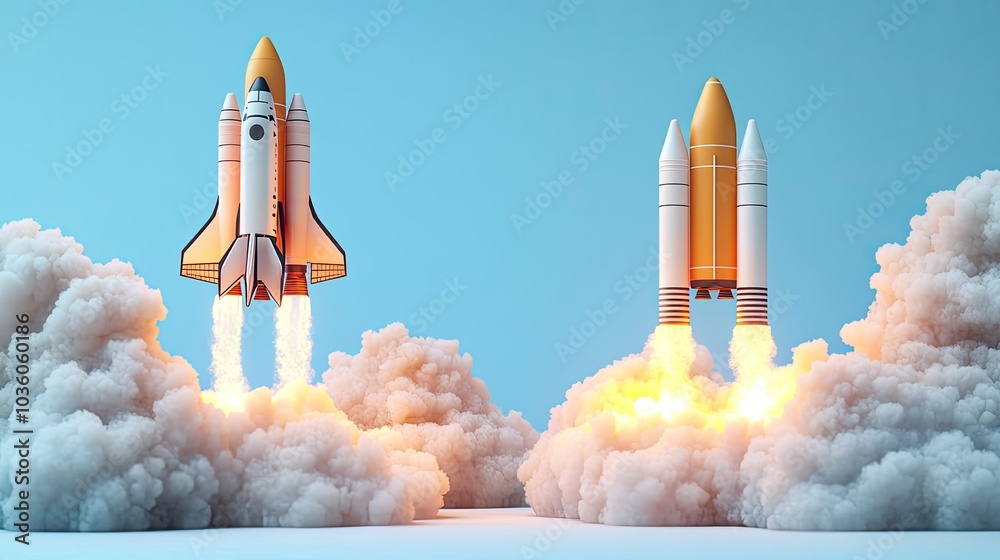 Naklejka premium Rockets Launch Amid Smoke Signaling Innovation and Growth Generative AI