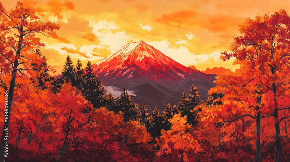 Fototapeta premium 夕暮れ時の赤富士