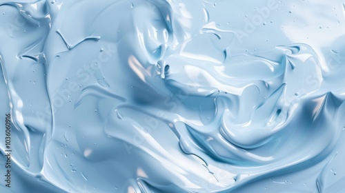Cosmetic cream texture background. Moisturizer, lotion smudged. Light blue color creamy skincare product strokes closeup
