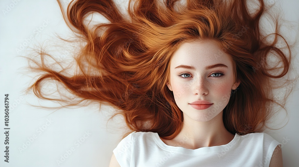 Fototapeta premium portrait of a woman with long red hair isolated on white