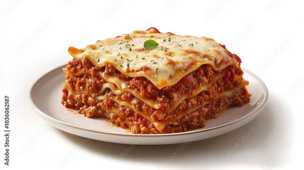 Lasagna isolated on white background. Italian cuisine traditional dish Lasagna isolated on white background. Italian cuisine traditional dish